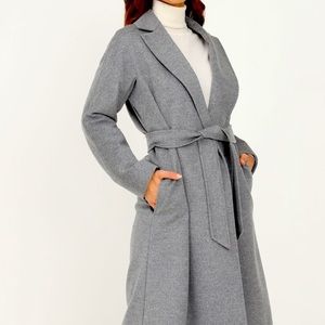 Gray Tie-Waist Women's Long Coat